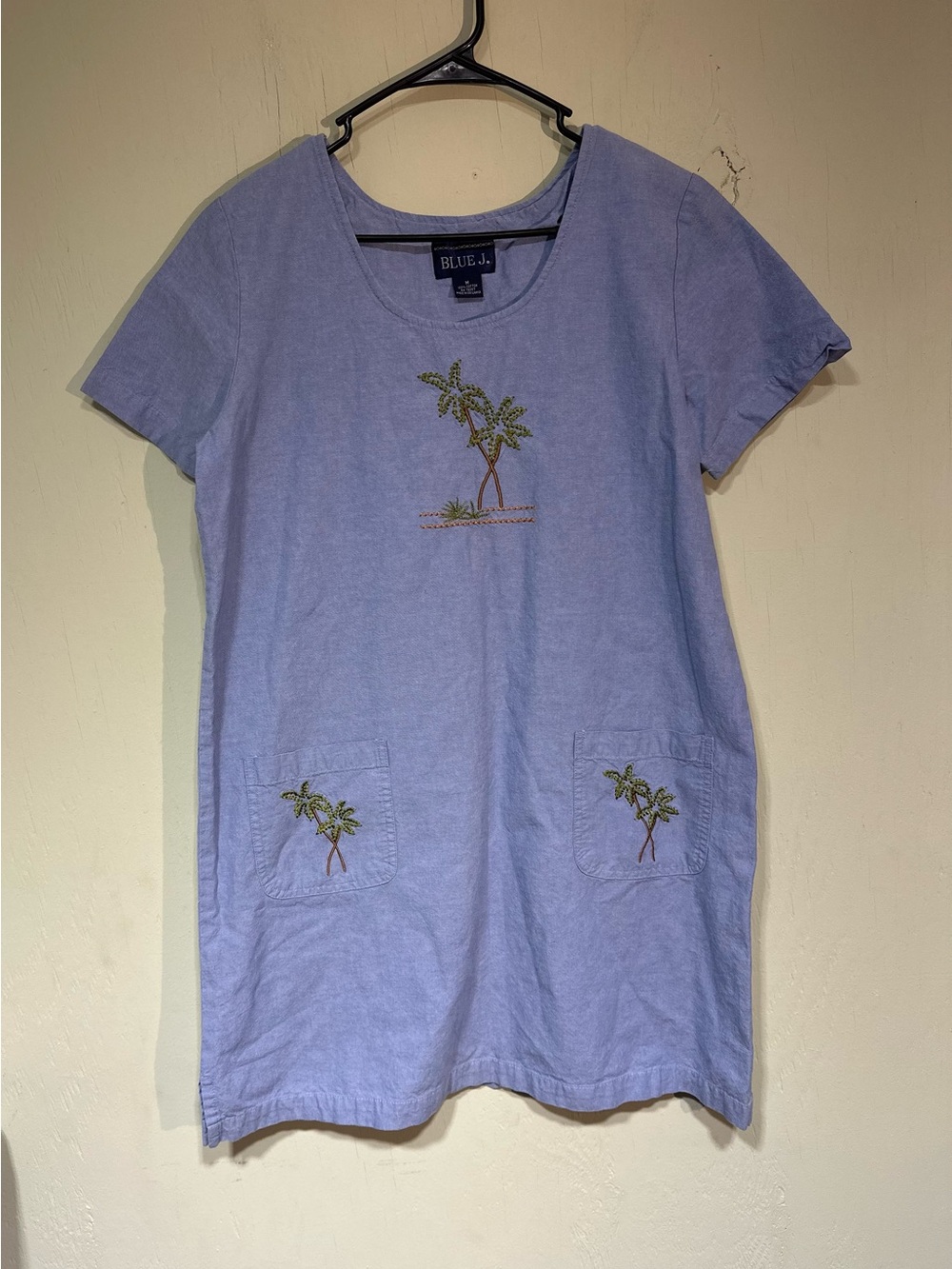 Blue J. Blue denim palm tree vintage style shift dress with pockets medium